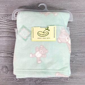Beansprout Mint Green Teddy Bear Fleece Baby Blanket 30x36 Pem-America - NEW!